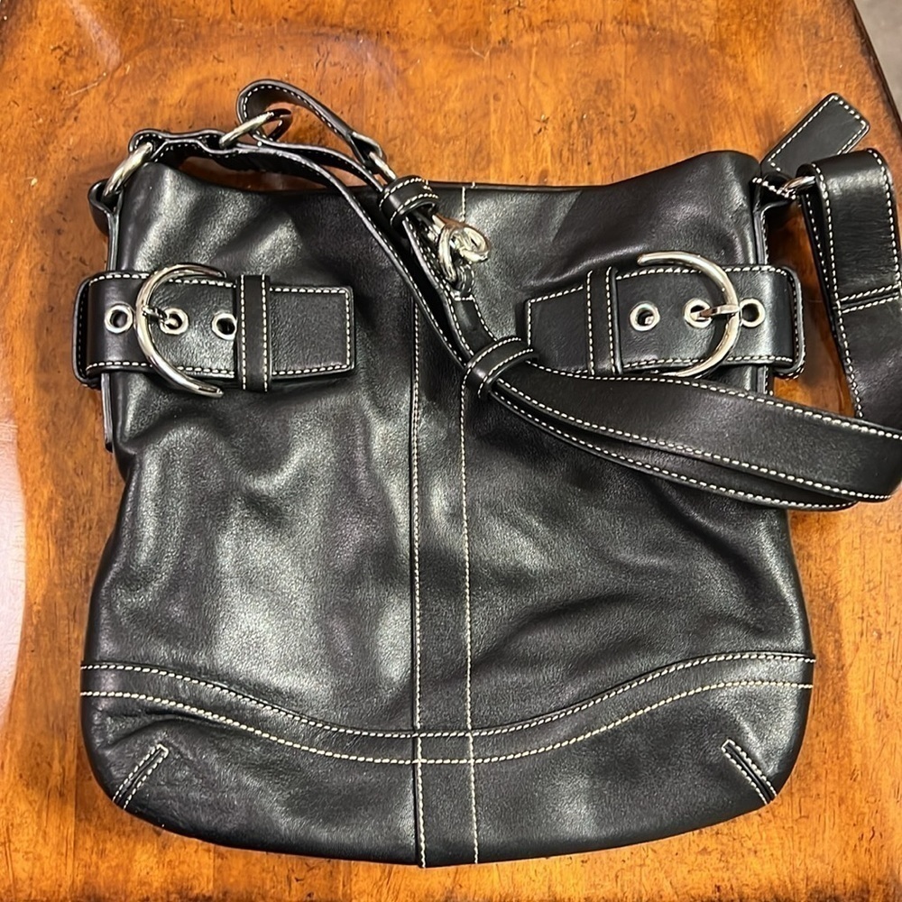 Coach handbag. Black all leather Coach purse with two silver buckles. - Picture 9 of 9